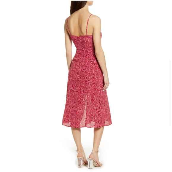 Row A Red Polka Dot Slit Midi Slip Sun Dress Small Knee Length Spaghetti Strap - Picture 3 of 14